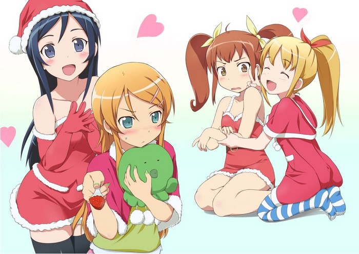 Anime girls in Santa outfits