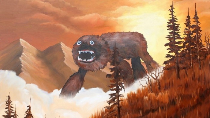 Furry monster in a mountain landscape
