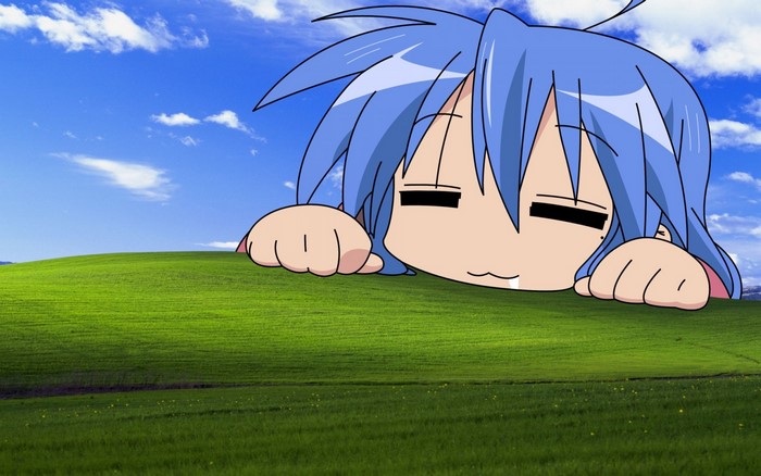 Konata Izumi from Lucky Star on Windows XP background