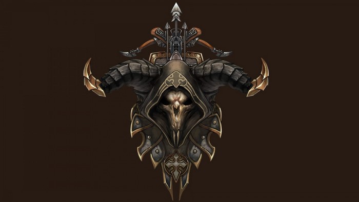 Diablo III emblem with skull, horns, and crossbow
