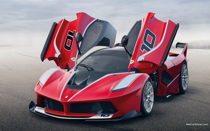 Red Ferrari FXX K Supercar with Scissor Doors Open
