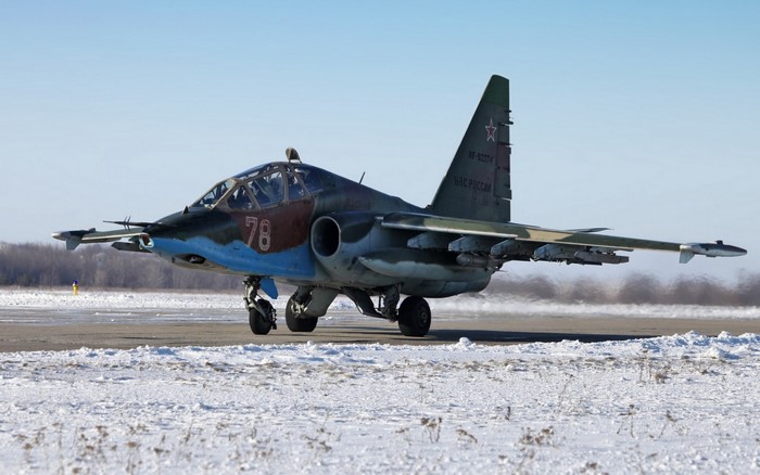 Sukhoi Su-25 Frogfoot military aircraft on runway