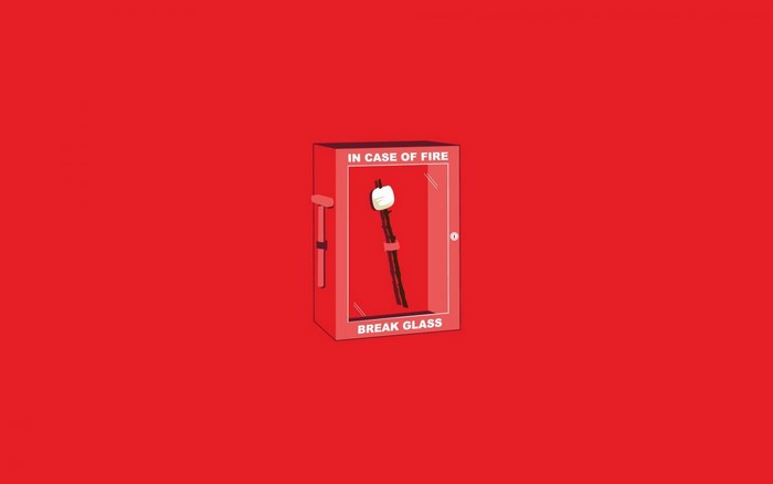 Fire extinguisher with marshmallow on a stick