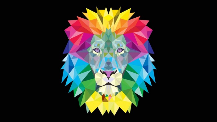 Geometric rainbow lion head illustration