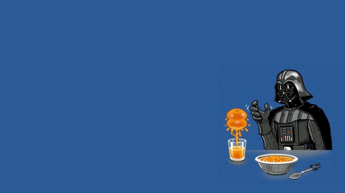Darth Vader making orange juice and cereal