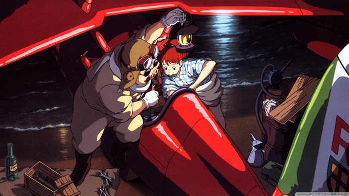 Porco Rosso: Fio and Porco working on a plane