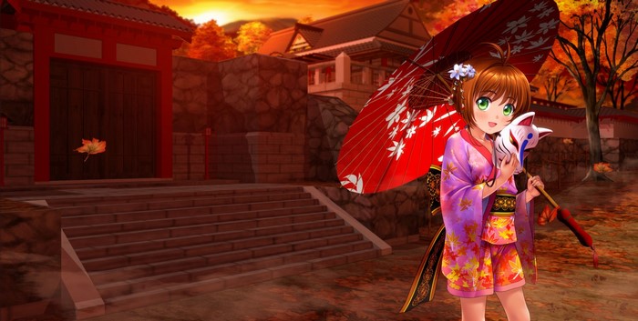 Sakura Kinomoto from Cardcaptor Sakura holding a Kitsune mask