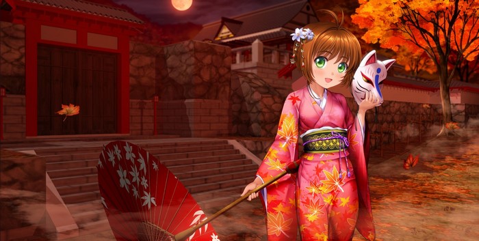 Sakura Kinomoto from Cardcaptor Sakura holding a fox mask