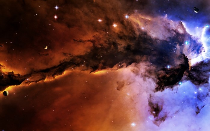 Colorful nebula with stars and planets in outer space