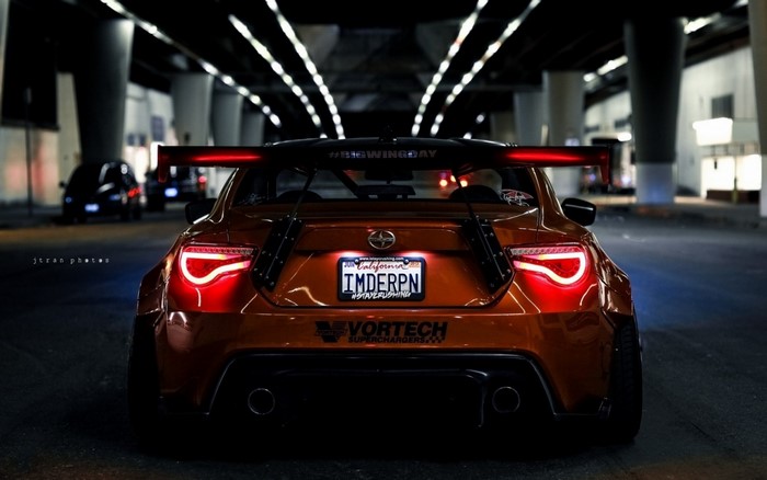 Orange Scion FR-S with large rear wing