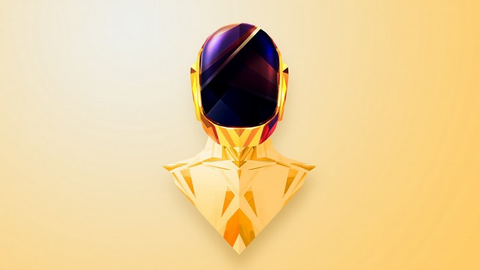 Abstract golden bust with a faceted helmet