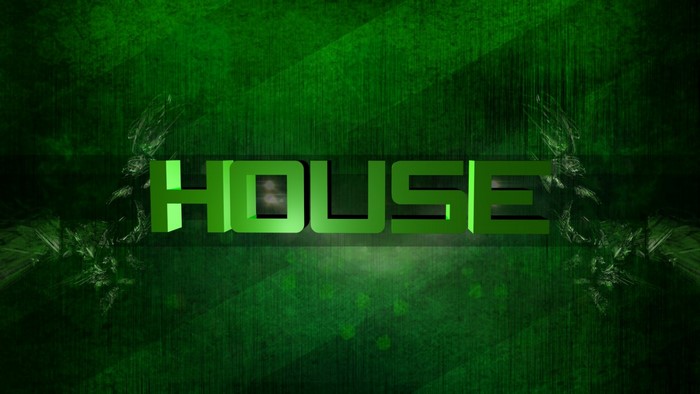 Green "HOUSE" text with abstract background