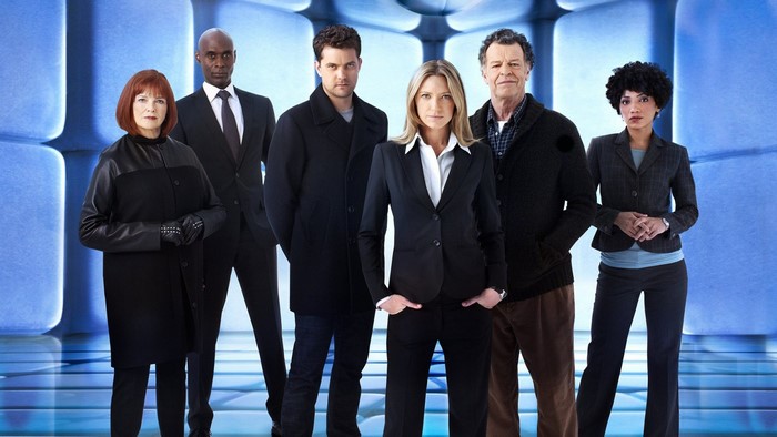 Fringe TV series cast: Nina Sharp, Phillip Broyles, Peter Bishop, Olivia Dunham, Walter Bishop, Astrid Farnsworth
