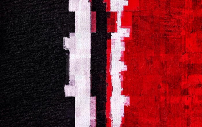 Abstract black, white, and red textured painting