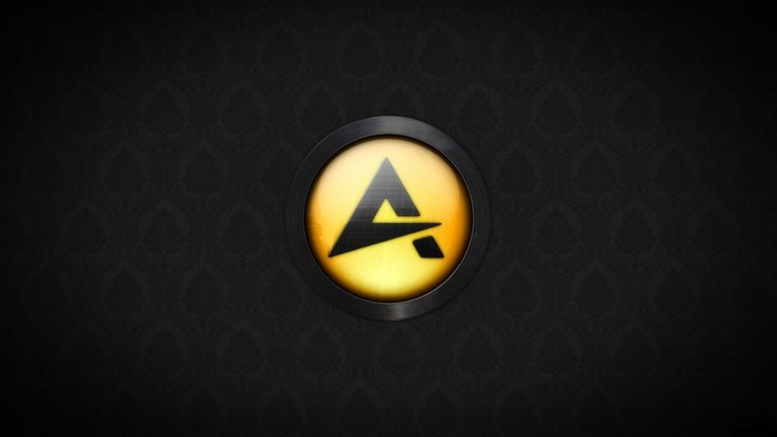 AIMP logo on a dark patterned background