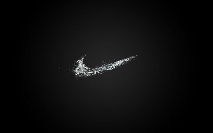 Nike Swoosh logo made of water splashes on black background