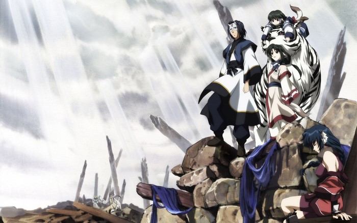 Characters from Utawarerumono with a white tiger