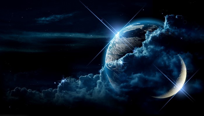 Digital Art Night Planet Space Sky Stars Clouds Earth Space Art Moon Moonlight 6023