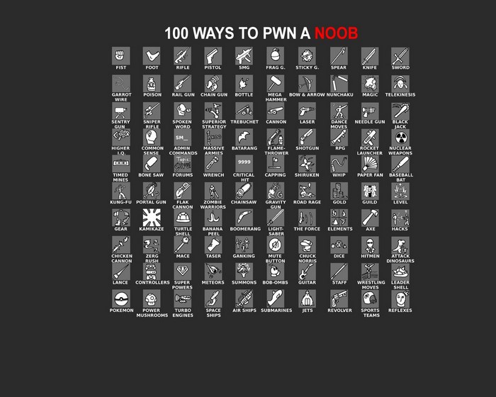 100 Ways to Pwn a Noob infographic