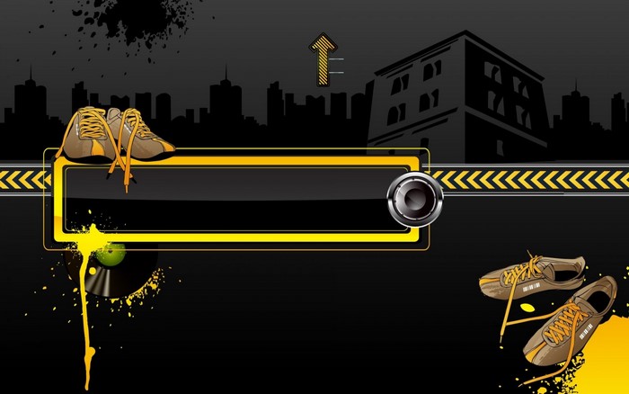 Abstract illustration with shoes and city skyline