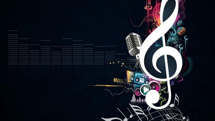 Abstract music illustration with treble clef and microphone