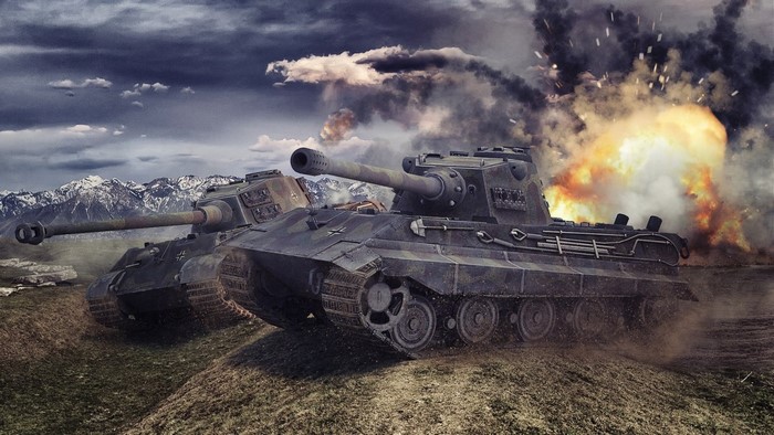 Two tanks in combat with explosion in World of Tanks
