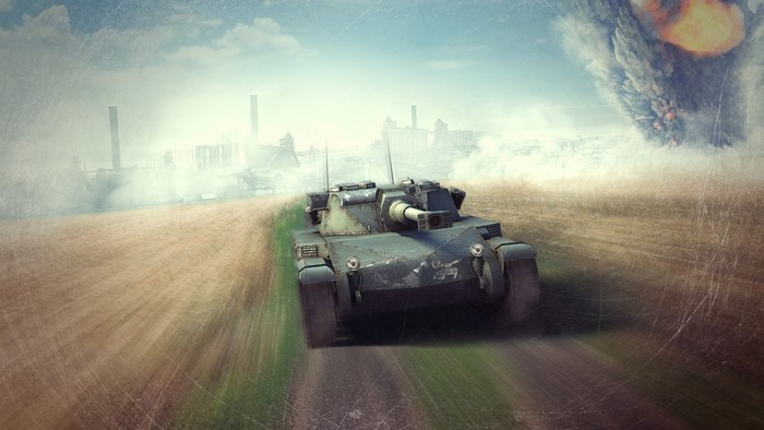 ELC AMX tank in a field with explosion in background
