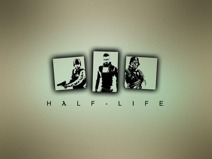 Half-Life game logo with three character portraits