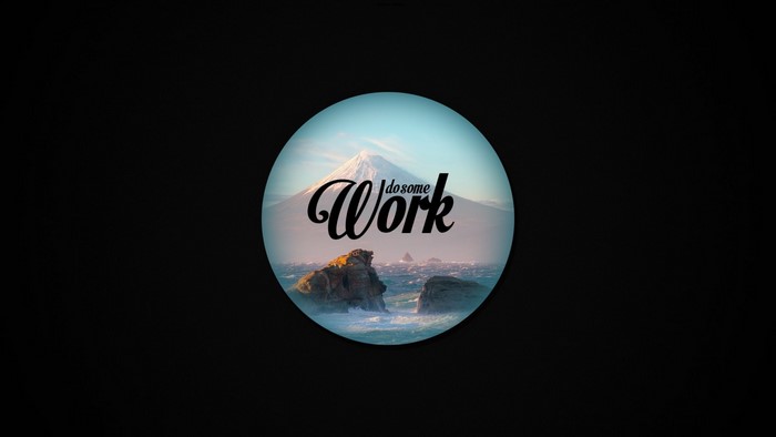Work text over mountain and sea in a circle