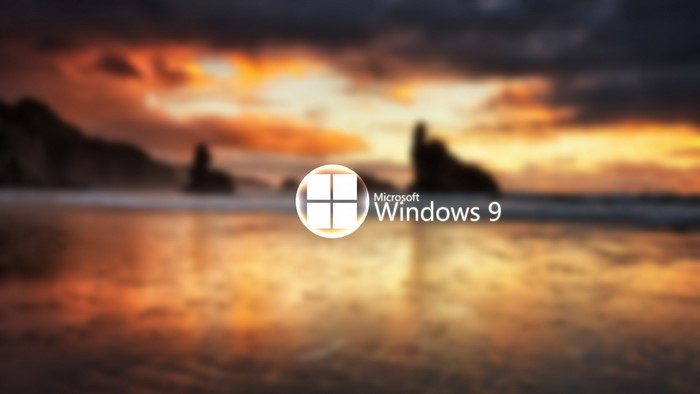 Microsoft Windows 9 logo on a sunset beach
