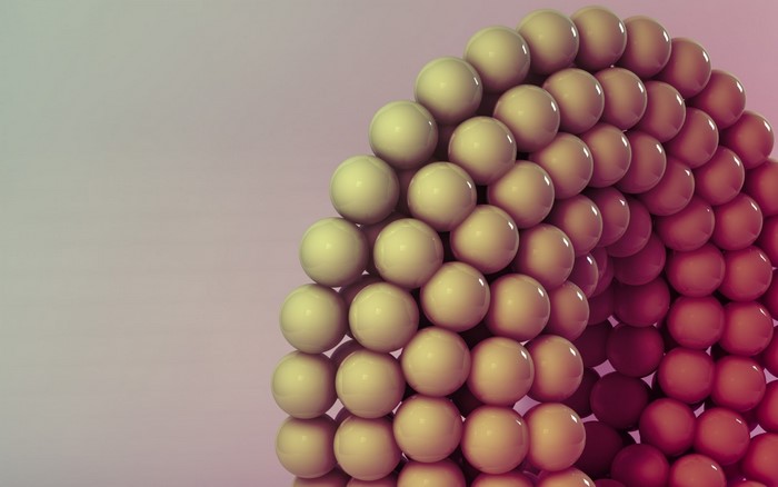 Abstract arrangement of spheres in gradient colors