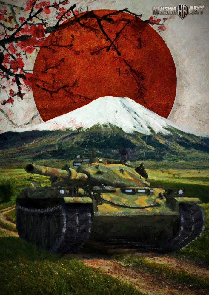 STB-1 Tank in front of Mount Fuji with Cherry Blossoms