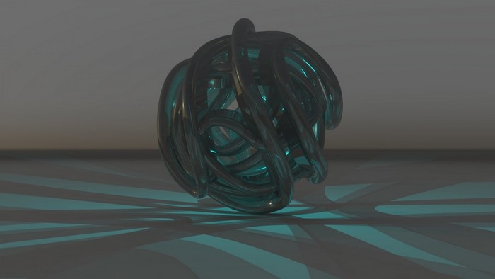 Abstract 3D render of a tangled glass sphere