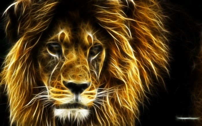 Fractal lion with glowing mane