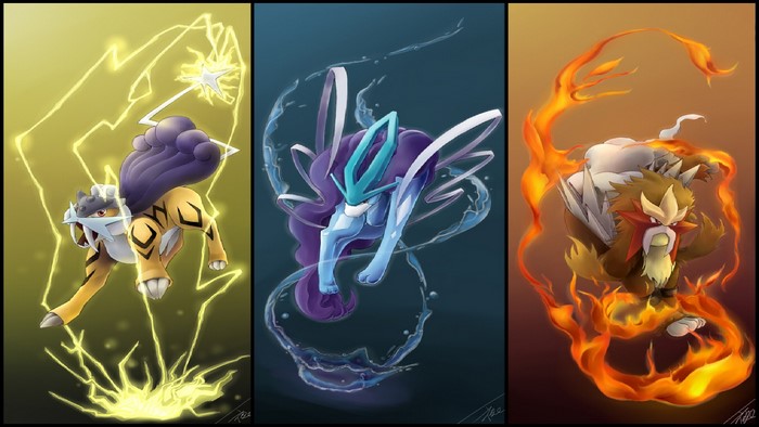 Raikou, Suicune, and Entei from Pokemon