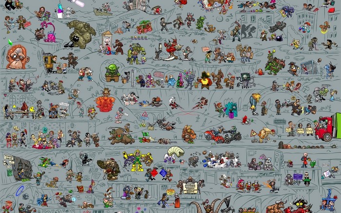 Characters from various video games in a collage