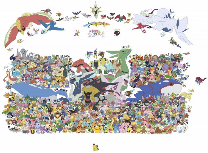 Illustration of many Pokemon characters