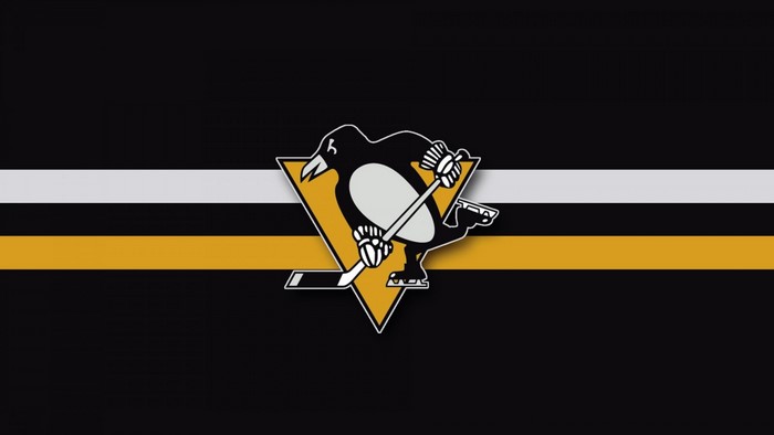 Pittsburgh Penguins logo on black background with stripes
