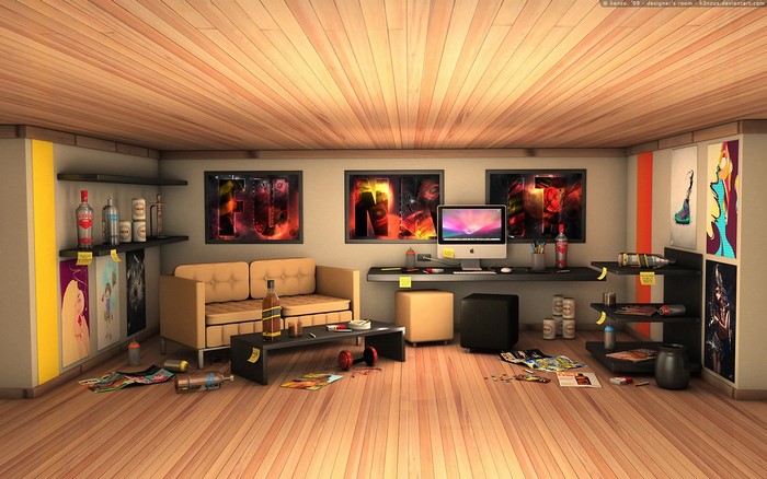 Designer's room with computer and sofa