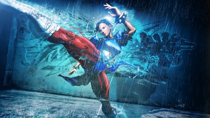 Chun-Li from Street Fighter performing a spinning kick