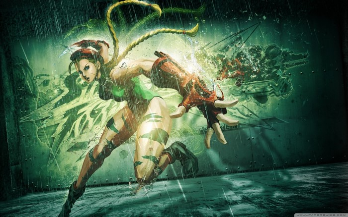 Cammy White from Street Fighter in the rain