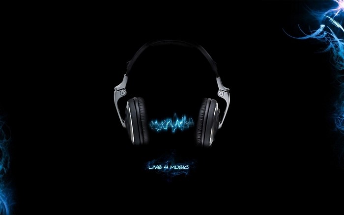 Headphones with blue sound wave and text