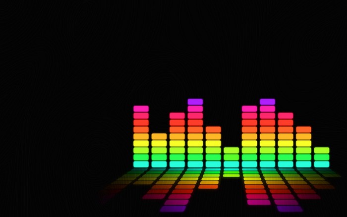 Rainbow audio spectrum equalizer on black background