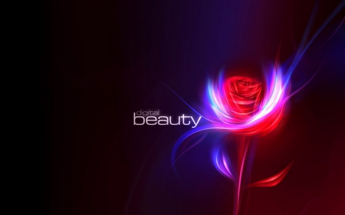 Digital beauty rose illustration with red and blue light