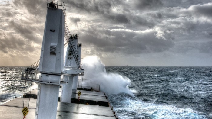 Ship in a storm with large waves