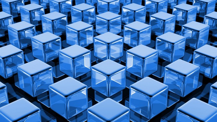 Blue Symmetrical Pattern of Glossy Cubes