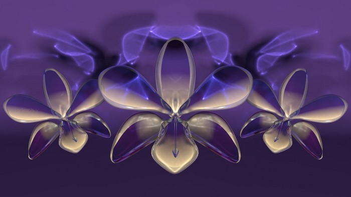 Abstract purple and gold orchid flowers with glowing light