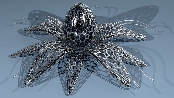 Abstract metallic flower render with shadows