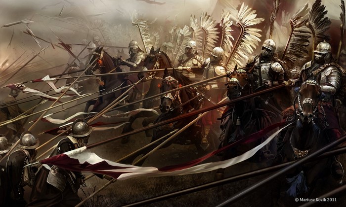 Winged Hussars charging with lances