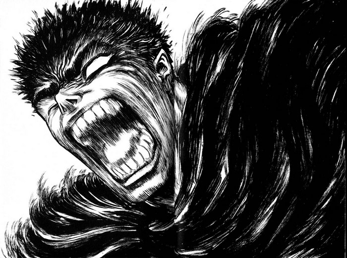 Guts Shouting Fiercely from Berserk Illustration